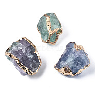 Plated Natural Fluorite Beads, with Light Gold Brass Findings, Nuggets, 19~28.5x18~28x15~22mm, Hole: 3mm(G-T133-17)