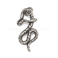 316 Surgical Stainless Steel Pendants, with Jump Ring, Snake Charm, Antique Silver, 49x22.5x4.5mm, Hole: 7.5mm(STAS-Z073-124AS-03)