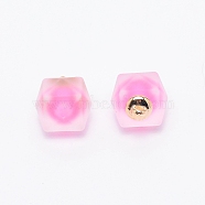 Resin Frosted Pendants, with Golden Zinc Alloy Loop, Bead in Bead Pendants, Hexagon, Pearl Pink, 20x15.5x15.5mm, Hole: 2.2mm(MP-TAC0009-02E)