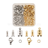 304 Stainless Steel Folding Crimp Ends, with Jump Rings, Lobster Claw Clasps, Golden & Stainless Steel Color, 150pcs/box(STAS-TA0001-35)