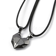 Valentine's Day Jewelry, Alloy Pendant Magnetic Couples Necklace Sets, with Imitation Leather Cords, Faceted Split Heart, Gunmetal, 22.83~23.62 inch(58~60cm), 2pcs/set(NJEW-H306-B01-B)