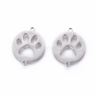 201 Stainless Steel Pet Links, Manual Polishing, Flat Round with Dog Footprint, Stainless Steel Color, 20x16x1.5mm, Hole: 1.5mm(X-STAS-F231-094P)