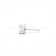 Iron Stud Earring Findings, with Clear Cubic Zirconia & Loop, Platinum, 6.5x8.5mm, Hole: 1mm, Pin: 0.7mm, Cubic Zirconia: 6mm(IFIN-WH0050-07P-02)