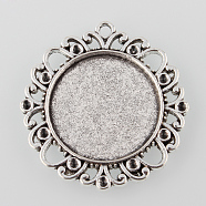 Tibetan Style Alloy Flower Pendant Cabochon Settings, Cadmium Free & Lead Free, Antique Silver, Tray: 25mm, Fit for 2mm Rhinestone, 41x38x3mm, Hole: 2mm(X-TIBEP-M022-46AS)