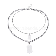 304 Stainless Steel Double Layer Necklaces, with Box Chains & Curb Chains, Rectangle, Stainless Steel Color, 16.57 inch(42.1cm)(NJEW-M181-03P)