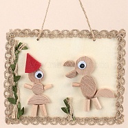 DIY Scarecrow & Bird Wood Painting Handmade Materials Package for Parent-Child, including Unfinished Wood Cabochons, Picture Frame, Rope and Cotton Ribbon, BurlyWood, 12x15x0.25cm, Hole: 3mm(DIY-P036-01)