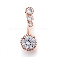 Piercing Jewelry, Brass Cubic Zirciona Navel Ring, Belly Rings, with 304 Stainless Steel Bar, Rose Gold, 27x9mm, Bar: 15 Gauge(1.5mm), Bar Length: 3/8"(10mm)(AJEW-EE0006-91RG)