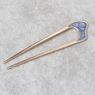 Alloy Enamel Hair Forks, U-shape, Hair Accessories for Women Girl, Steel Blue, 108x25mm(PW-WG79200-04)