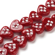 Handmade Lampwork Beads, Heart, Red, 14~16x16~18x8~9mm, Hole: 2mm(X-LAMP-G142-05)