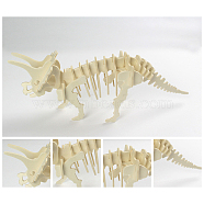 Wood Assembly Animal Toys for Boys and Girls, 3D Puzzle Model for Kids, Triceratops, Linen, Finished: 310x75x115mm(WOCR-PW0001-120E)