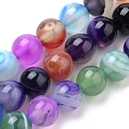 Natural Striped Agate/Banded Agate Beads Strands, Dyed, Round, Mixed Color, 8mm, Hole: 1mm, about 47pcs/strand, 14.96 inch(38cm)(G-S259-04J-8mm)
