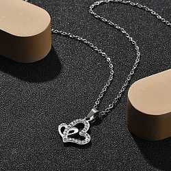 304 Stainless Steel Crystal Rhinestone Heart Pendant Cable Chain Necklaces for Women, Stainless Steel Color, 17.32 inch(44cm), Pendant: 20x12.5mm(NJEW-Z056-01A-P)