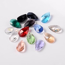 Faceted teardrop, Glass Pendants, Mixed Color, 16x9x6mm, Hole: 1mm(X-GLAA-O008-A)