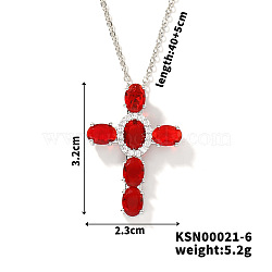 Brass Pave Cubic Zirconia Cross Pendant Necklaces, Western Style Jewelry for Women Men, Platinum, Red, 15.75 inch(40cm)(CU6638-4)