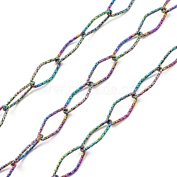 Ion Plating(IP) 304 Stainless Steel Textured Horse Eye Link Chains, Soldered, with Spool, Rainbow Color, 15x7x1mm, about 16.40 Feet(5m)/Roll(CHS-I020-01B-RC)