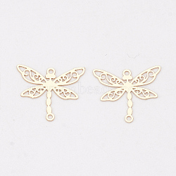 Brass Links connectors, Etched Metal Embellishments, Long-Lasting Plated, Dragonfly, Light Gold, 13x15x0.3mm, Hole: 1mm(X-KKC-S001-001KC)