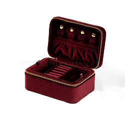 Velvet Jewelry Set Boxes, Gift Zipper Boxes for Rings Bracelets Necklaces, Rectangle, Dark Red, 15x10.5x7cm(PW-WG0EE56-05)