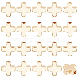 Brass Beads, Long-Lasting Plated, Cross, Real 18K Gold Plated, 8x8x3mm, Hole: 1.5mm, 20pcs/set(KK-BC0004-17G)
