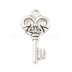 Tibetan Style Alloy Pendants, Cadmium Free & Lead Free, Key, Antique Silver, 23x12x2mm, Hole: 2mm, about 1176Pcs/1000G(FIND-M011-14AS)