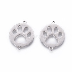 Tarnish Resistant 201 Stainless Steel Pet Links, Manual Polishing, Flat Round with Dog Footprint, Stainless Steel Color, 20x16x1.5mm, Hole: 1.5mm(X-STAS-F231-094P)