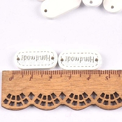 Schima Superba Wood Links, Oval with Word Handmade, White, 11x24mm, Hole: 1.5mm(WOOD-TAC0003-83C)