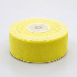 Polyester Velvet Ribbon for Gift Packing and Festival Decoration, Yellow, 1-1/2 inch(38mm), about 20yards/roll(18.29m/roll)(SRIB-M001-38mm-640)