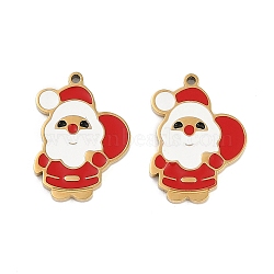 Christmas Theme Ion Plating(IP) 304 Stainless Steel Enamel Pendants, Golden, Santa Claus, 16.5x12x1.5mm, Hole: 1mm(STAS-Z083-07G-08)