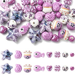 40Pcs 8 Styles Handmade Porcelain Beads, Bright Glazed Porcelain, Mixed Color, 8~20.5x8~22x5.5~12mm, Hole: 1.5~2.5mm, 5pcs/style(PORC-YW0001-80)