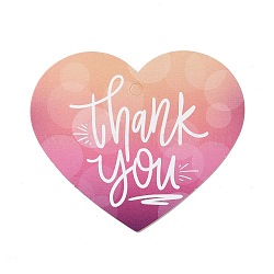 Coated Paper Thank You Greeting Card, Heart with Word Thank You Pattern, for Thanksgiving Day, Hot Pink, 60x70x0.3mm, Hole: 4mm, 30pcs/bag(DIY-C070-01A)