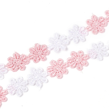 Daisy Flower Polyester Lace Trims, Embroidered Applique Sewing Ribbon, for Sewing and Art Craft Decoration, Pink, 5/8 inch(15mm), 15 yards/roll(13.72m/roll)