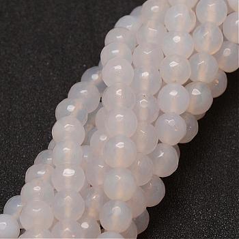 Natural Agate Beads Strands, Dyed, Faceted, Round, Linen, 8mm, Hole: 1mm, about 47pcs/strand, 14 inch