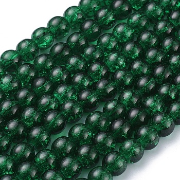 Crackle Glass Beads Strands, Round, Dark Green, 8mm, Hole: 1.3~1.6mm, 31.4 inch
