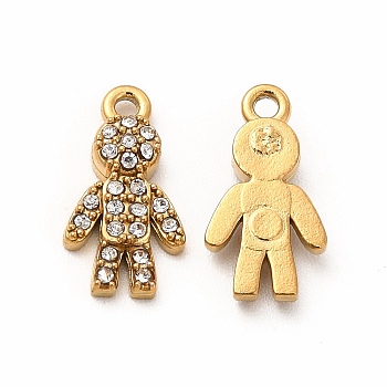 Ion Plating(IP) 316 Surgical Stainless Steel with Crystal Rhinestone Pendants, Human Charms, Real 18K Gold Plated, 12.5x6.5x2.5mm, Hole: 1.2mm