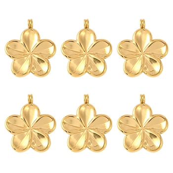 6Pcs 304 Stainless Steel Pendants, Ion Plating(IP), Flower Charms, Real 14K Gold Plated, 24x21x4mm, Hole: 2mm