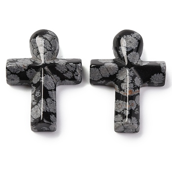 Natural Snowflake Obsidian Pendants, Cross, 35.5x24.5x4mm, Hole: 1.6mm