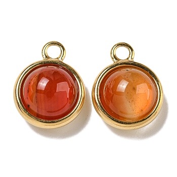 Natural Carnelian(Dyed & Heated) Pendants, 304 Stainless Steel Half Round Charms, Golden, 20x15.5x9mm, Hole: 3mm