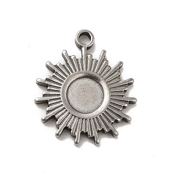 304 Stainless Steel Pendant Cabochon Settings, Sun, Stainless Steel Color, Tray: 5.5mm, 19x16x2mm, Hole: 1.6mm