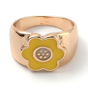 Alloy Enamel Finger Rings, Flower, Linght Gold, Goldenrod, US Size 6, Inner Diameter: 16.8mm