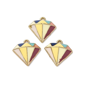 Alloy Enamel Pendants, Light Gold, Diamond Charm, Colorful, 16x16.5x5.5mm, Hole: 1.5mm