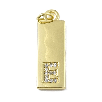 Brass Micro Pave Clear Cubic Zirconia Pendants, Real 18K Gold Plated, Rectangle, Letter E, 23.5x7.5x2mm, Hole: 3mm