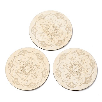 Sacred Geometry Wooden Grid, Laser Engraved Crystal Grids & Altar Coasters, Round, Flower, 100x2.5mm