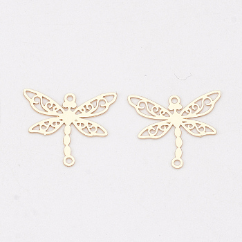 Brass Links connectors, Etched Metal Embellishments, Long-Lasting Plated, Dragonfly, Light Gold, 13x15x0.3mm, Hole: 1mm