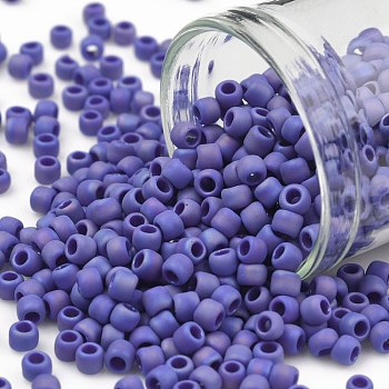 TOHO Round Seed Beads, Japanese Seed Beads, (408F) Cobalt Blue Opaque Rainbow Matte, 8/0, 3mm, Hole: 1mm, about 222pcs/10g