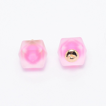 Resin Frosted Pendants, with Golden Zinc Alloy Loop, Bead in Bead Pendants, Hexagon, Pearl Pink, 20x15.5x15.5mm, Hole: 2.2mm