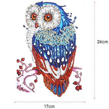 DIY Owl Diamond Painting Sticker Kits, including Self Adhesive Sticker, Resin Rhinestones, Diamond Sticky Pen, Tray Plate and Glue Clay, Colorful, Owl: 240x170mm