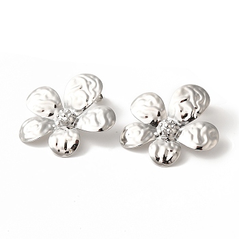 Rack Plating Brass Stud Earrings, Cadmium Free & Lead Free, Long-Lasting Plated, Flower, Platinum, 35x37mm