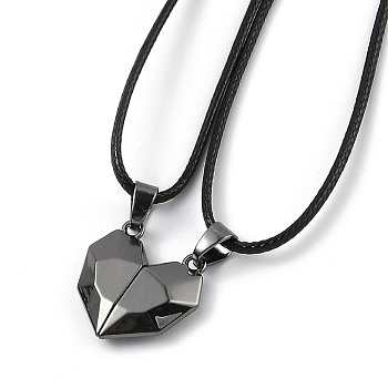 Valentine's Day Jewelry, Alloy Pendant Magnetic Couples Necklace Sets, with Imitation Leather Cords, Faceted Split Heart, Gunmetal, 22.83~23.62 inch(58~60cm), 2pcs/set
