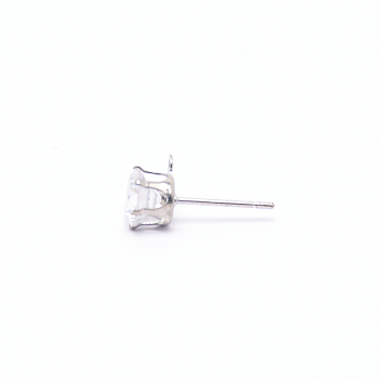 Iron Stud Earring Findings, with Clear Cubic Zirconia & Loop, Platinum, 6.5x8.5mm, Hole: 1mm, Pin: 0.7mm, Cubic Zirconia: 6mm