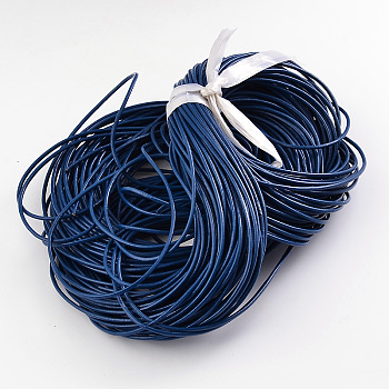 Cowhide Leather Cord, Leather Jewelry Cord, Jewelry DIY Making Material, Round, Dyed, Blue, 2mm