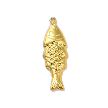 304 Stainless Steel Pendants, Fish Charm, Real 18K Gold Plated, 22.5x7x2.5mm, Hole: 1.2mm